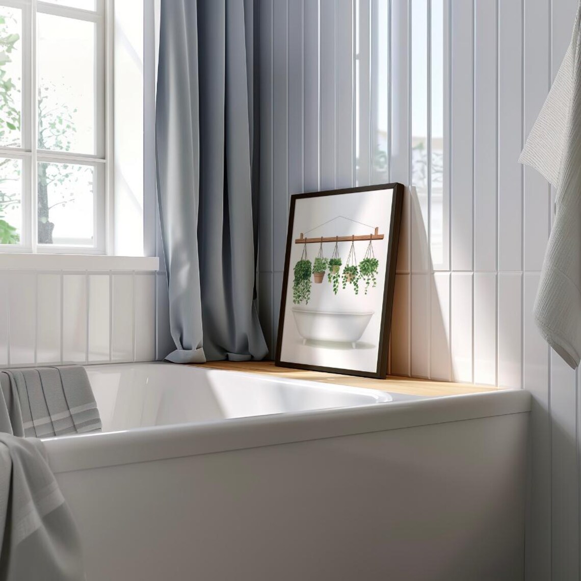 Botanical Bathtub Art Print Hanging Plants Bathroom Watercolor - Image 3
