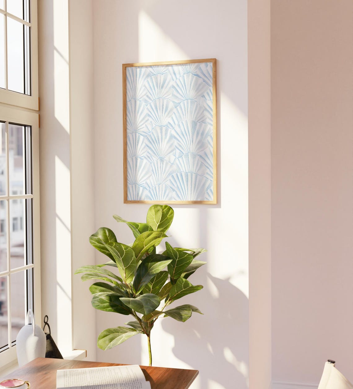 Blue Scallop Shell Pattern Coastal Chic Abstract Watercolor Poster - Image 2
