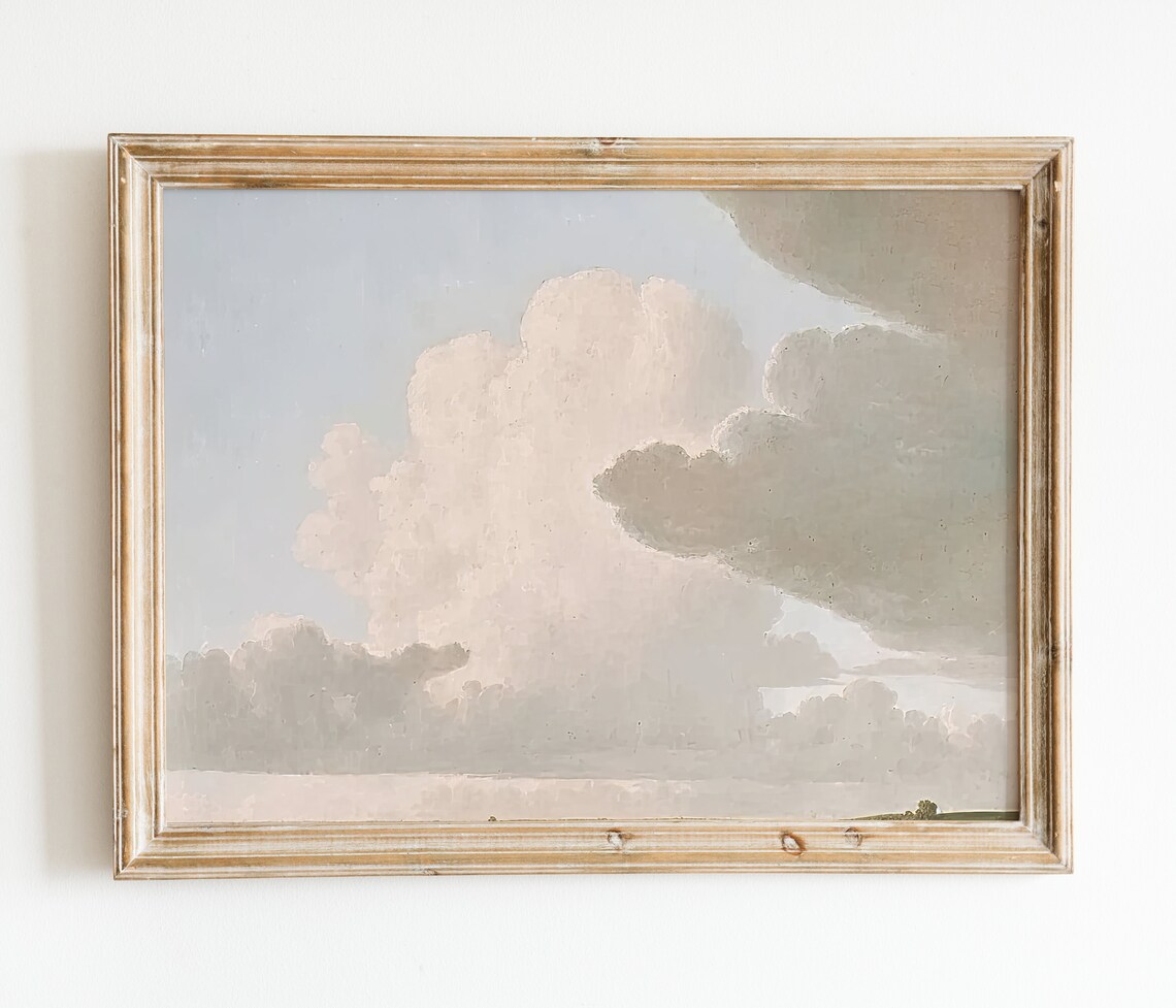 Vintage Sky Clouds Painting Gallery Landscape Art French Countryside Print Muted Oil Painting Wall Art Art Print