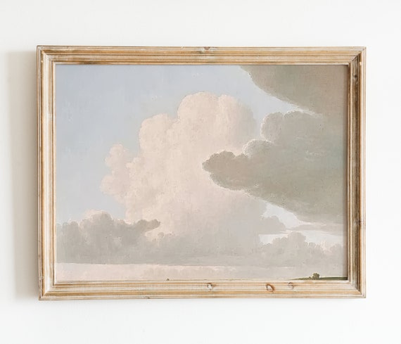 Vintage Sky Clouds Painting Gallery Landscape Art French Countryside Print Muted Oil Painting Wall Art Art Print