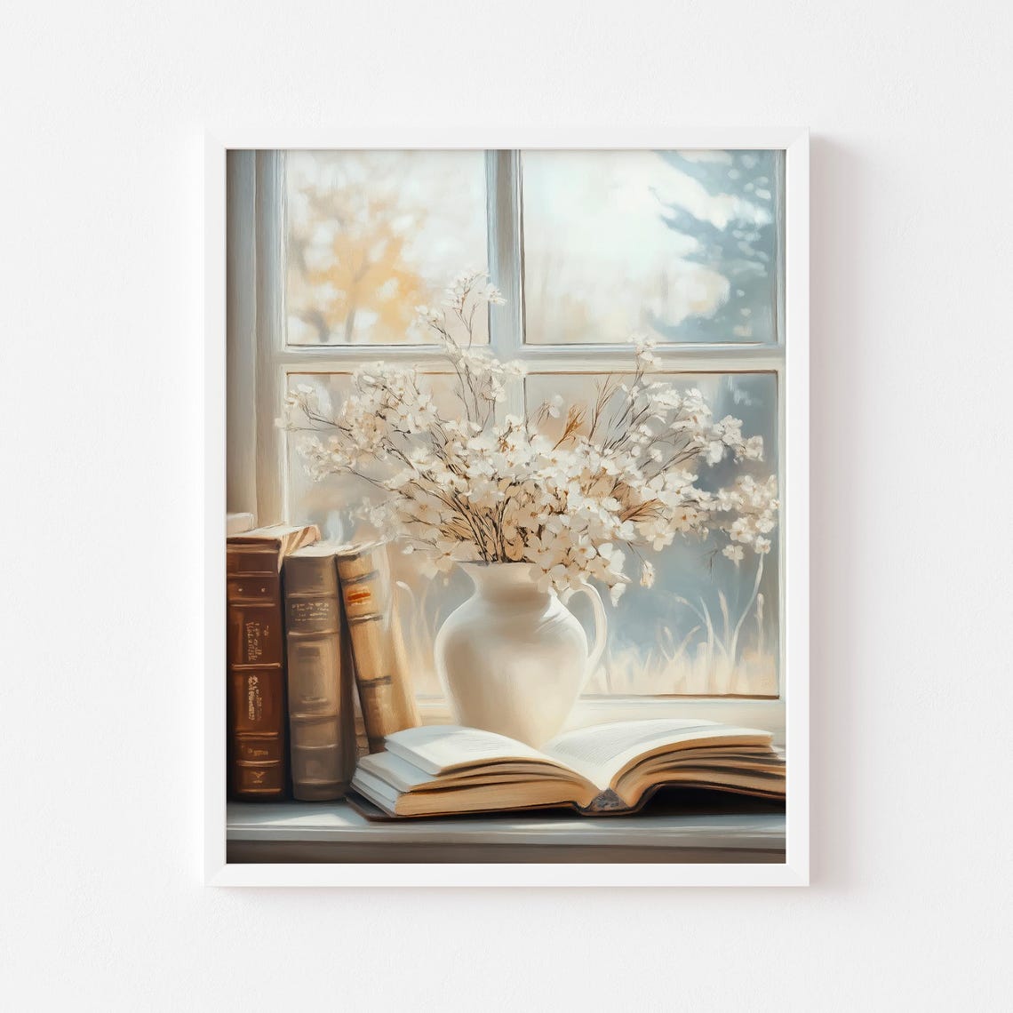 Books and Blossom Vase Window Still Life Cozy Reading Poster - Image 3