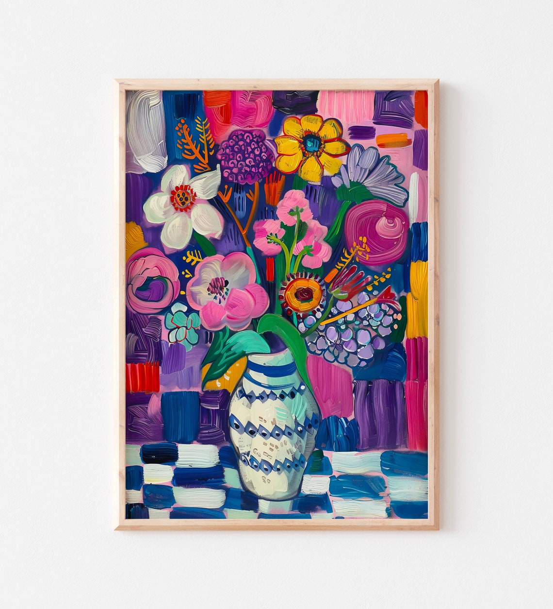 Bold Colorful Floral Bouquet Vase Abstract Expressionist Art Poster - Image 3