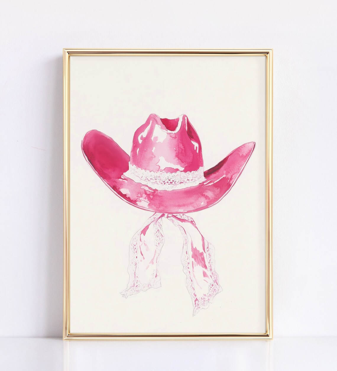 Magenta Cowgirl Hat with Lace Band Watercolor Western Wall Art - Image 3