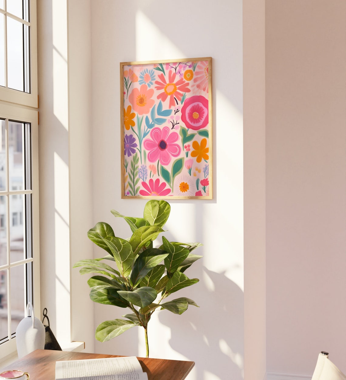 Colorful Wildflower Pattern Pink Background Bright Floral Poster - Image 2