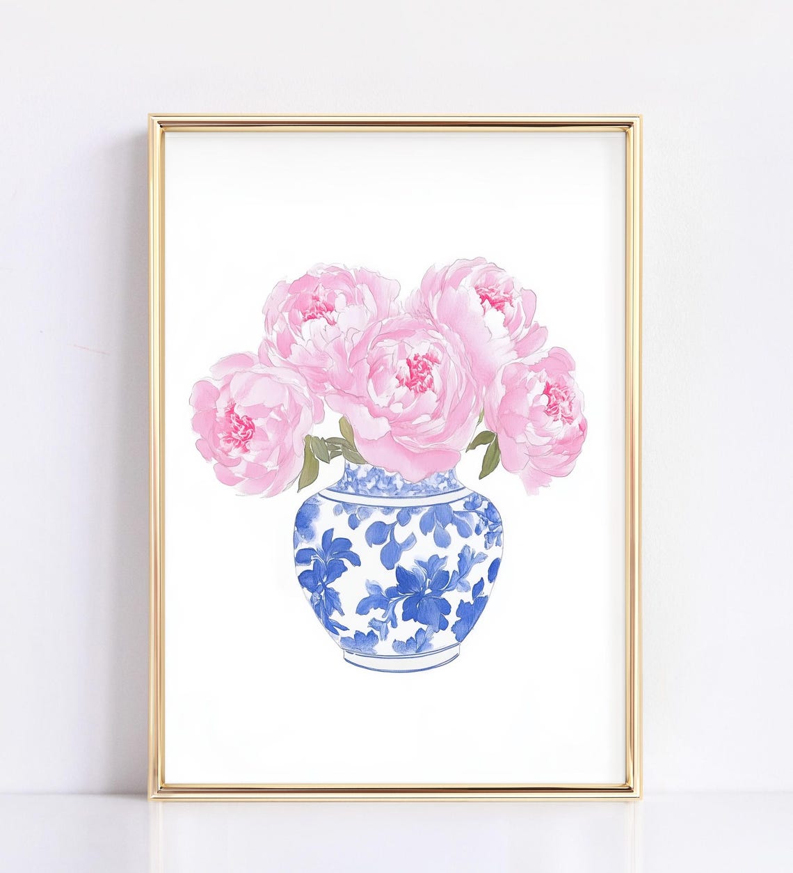 Pink Peonies Chinoiserie Blue White Porcelain Vase Floral Poster - Image 2