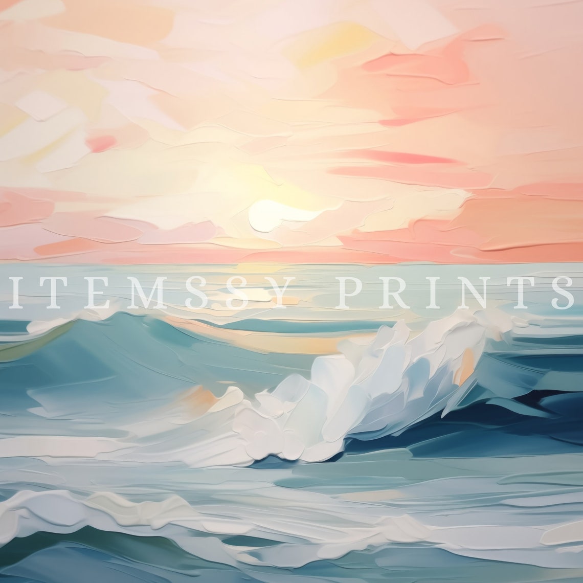 Abstract Ocean Waves Sunset Pink Teal Coastal Beach Art Poster - Image 2