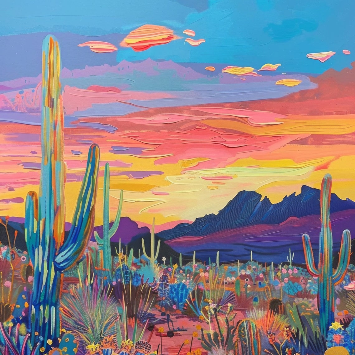 Neon Desert Sunset Saguaro Cactus Bold Arizona Inspired Cacti Poster - Image 2