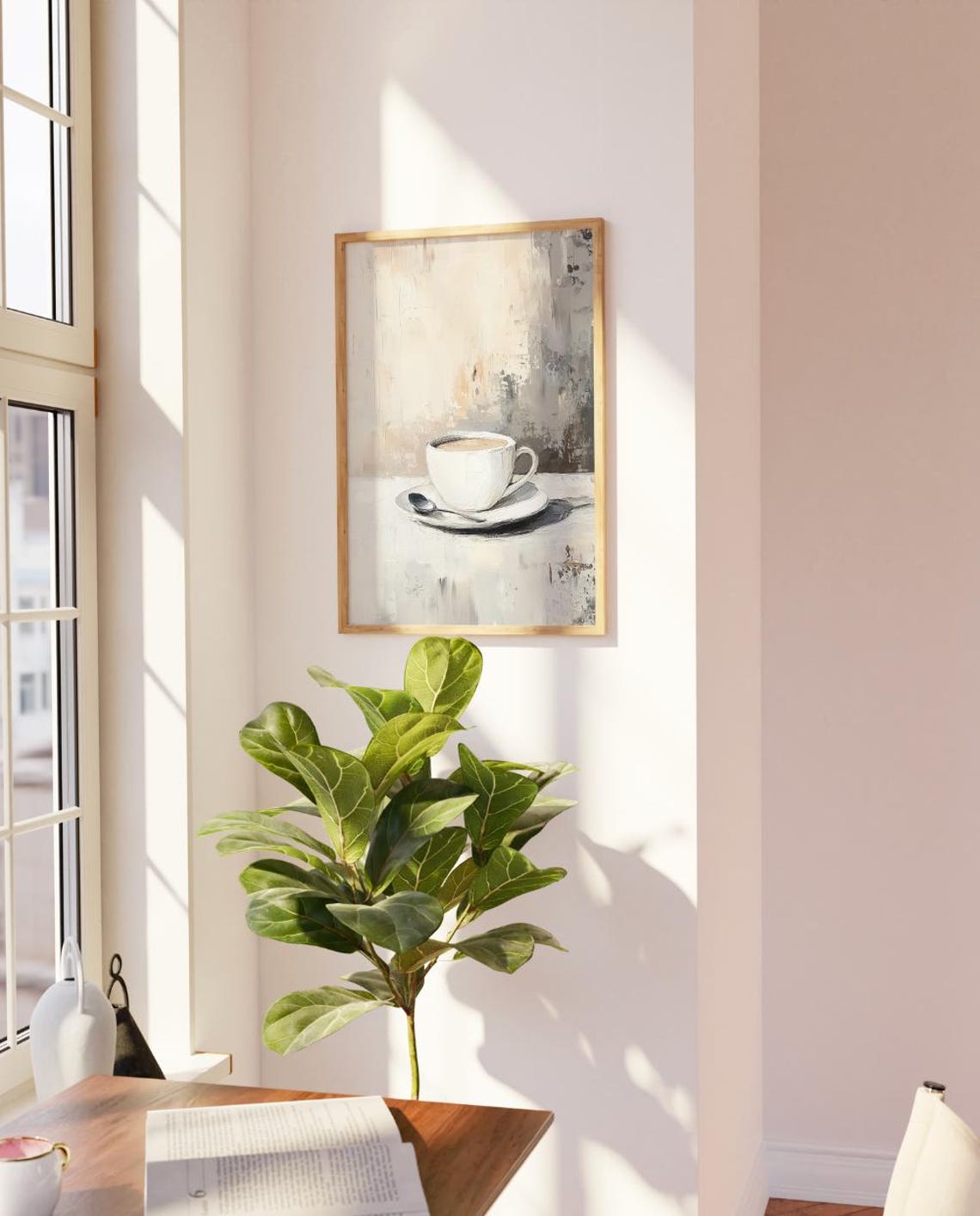 Coffee Cup Latte Art Painting Neutral Minimalist Kitchen Poster - Image 3
