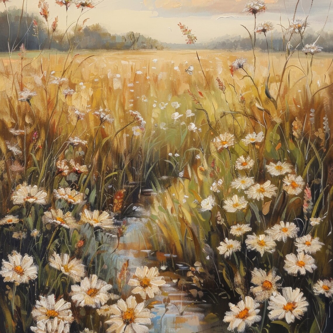 Sunny Wildflower Meadow With Butterflies Summer Landscape Poster - Image 2