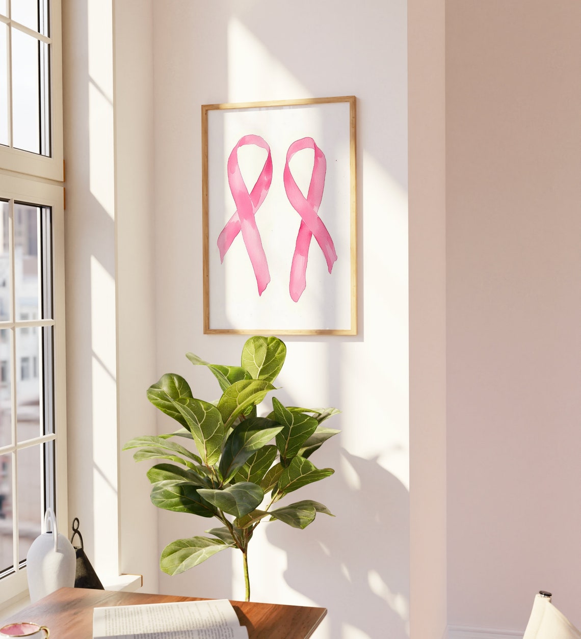 Pink Awareness Ribbon Pair Watercolor Meaningful Charity Art Poster - Image 3