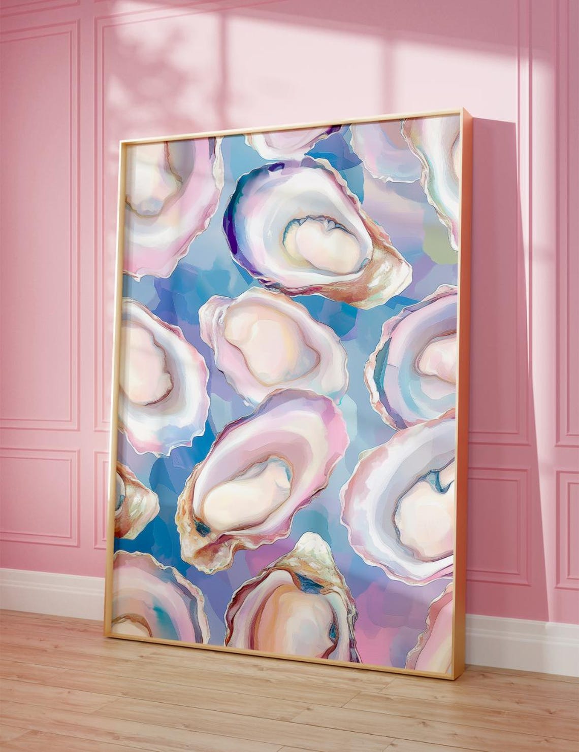 Pastel Oyster Shells Watercolor Pattern Pink Blue Coastal Art Poster - Image 3