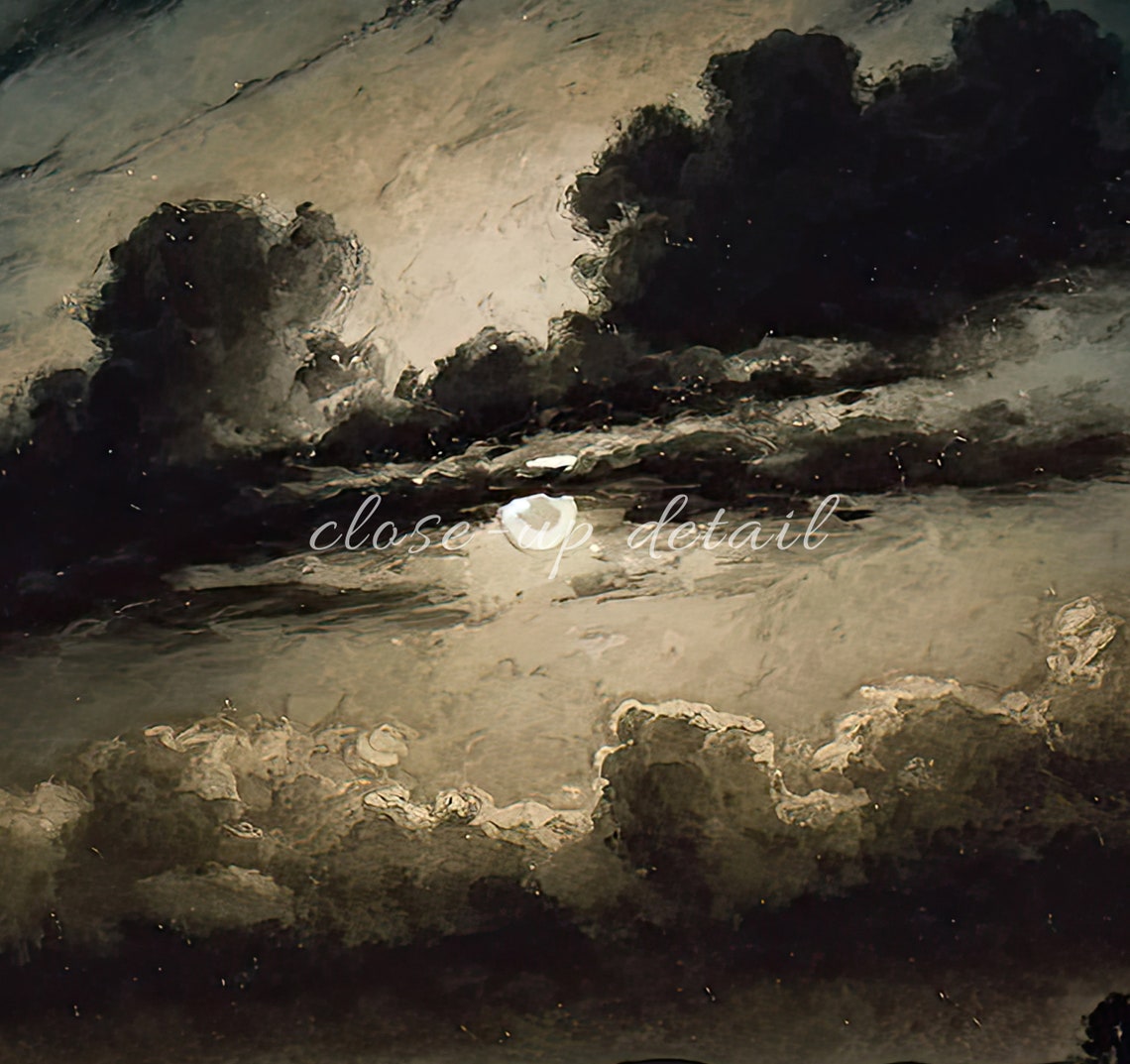 Moody Moonlit Clouds Dark Night Seascape Vintage Gothic Art Poster - Image 3