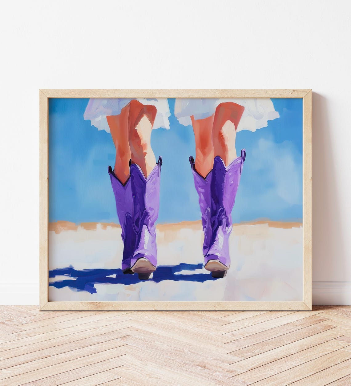 Pair of Purple Cowboy Boots Walking on Beach Western Coastal Wall Art - Image 2