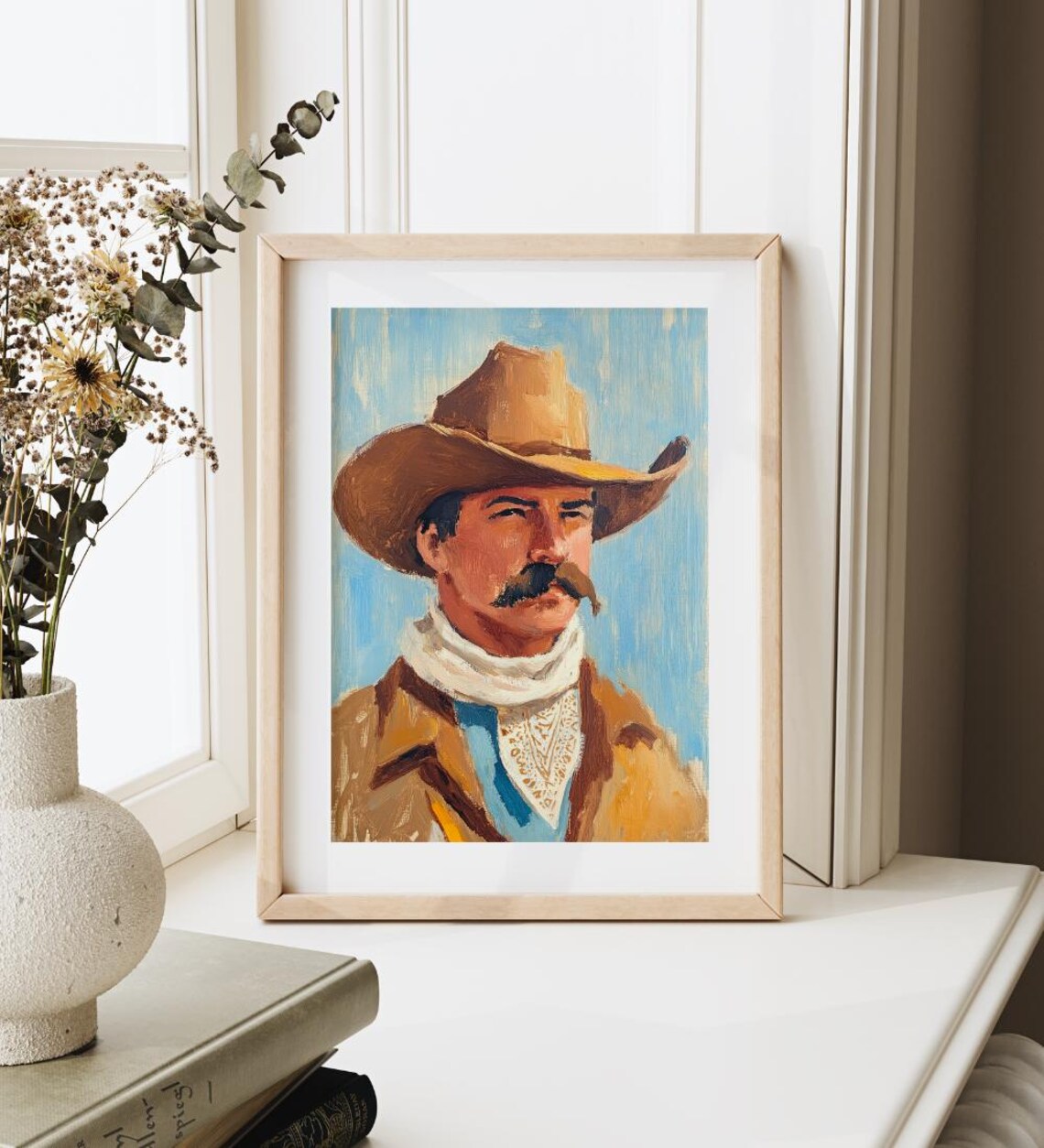 Vintage Cowboy Oil Painting, Minimalist Western Print - Image 3
