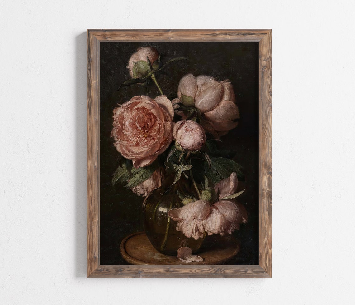 Moody Vintage Flower Print Still Life Oil Painting Dark Floral Antique Print Art Victorian Floral Art Print - Image 3