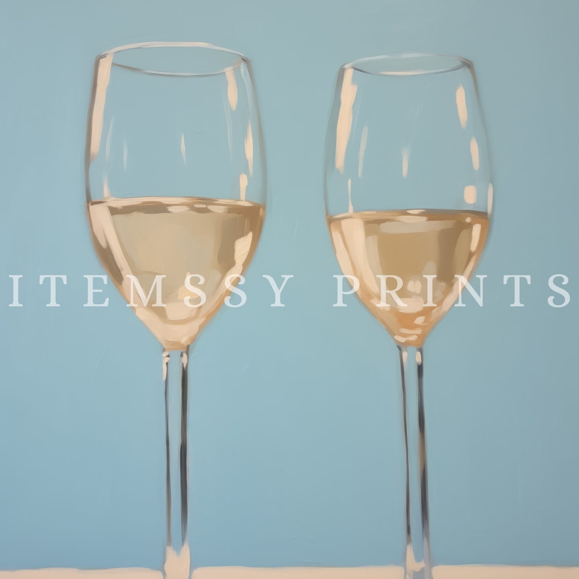Two White Wine Glasses Minimalist Bar Cart Kitchen Art Poster - Image 2