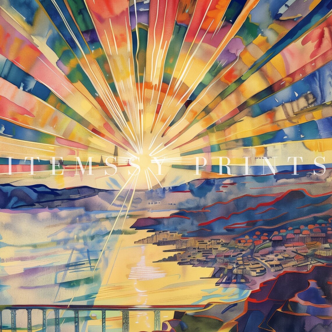 Edvard Munch The Sun Expressionist Sunrise Over Fjord Watercolor Poster - Image 2