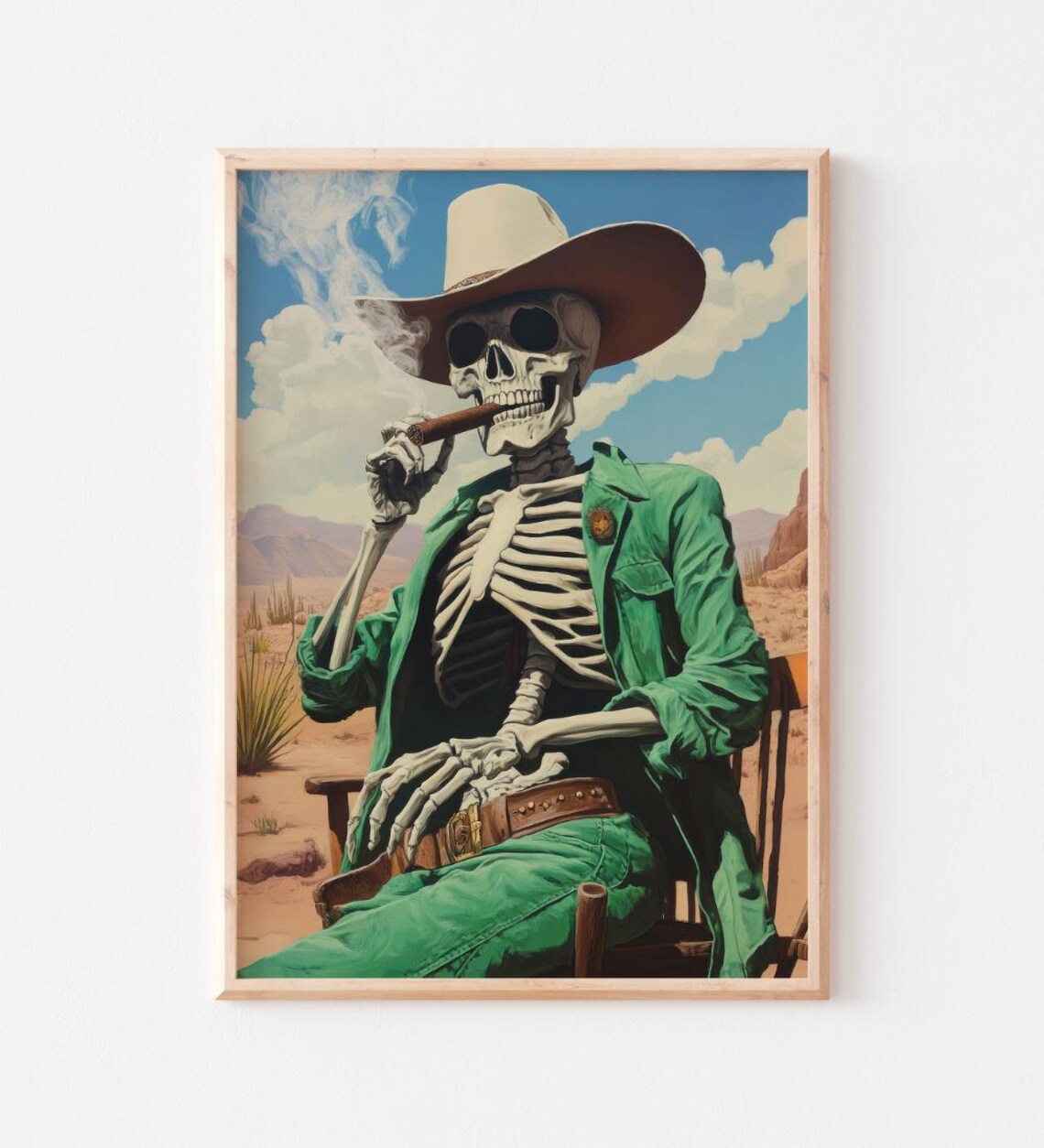 Skeleton Cowboy Smoking Cigar Western Desert Art Print Day of the Dead Decor - Image 3