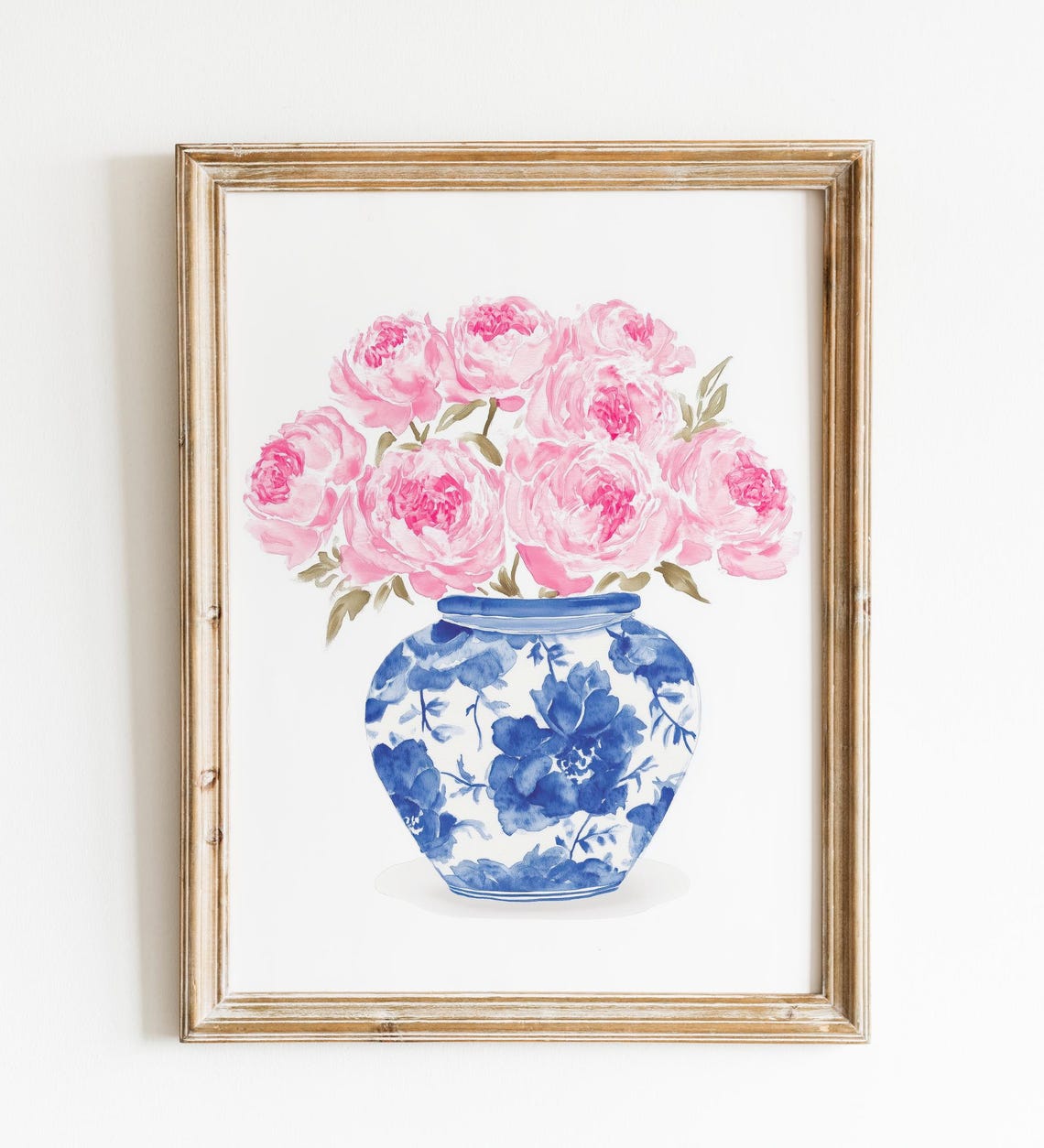 Pink Peonies Chinoiserie Vase Watercolor Floral Home Decor Poster