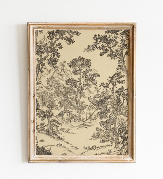 Toile Woodland Landscape Forest Cottage Vintage Sepia Poster