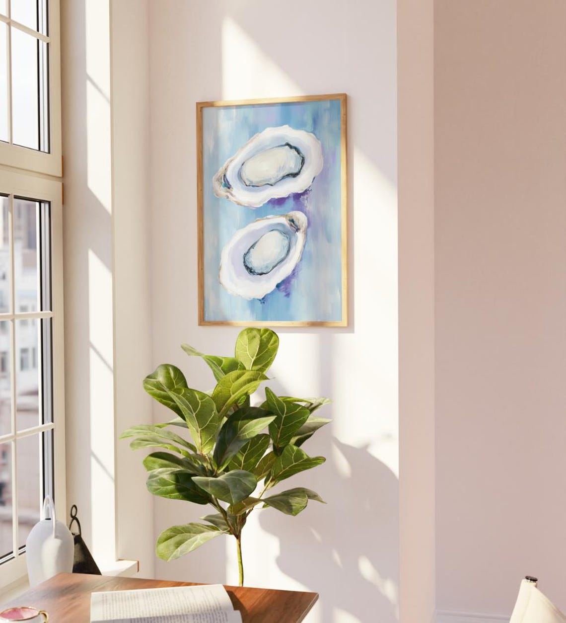 Oyster Shell Painting Two Oyster Shells Blue Coastal Art Poster - Image 3