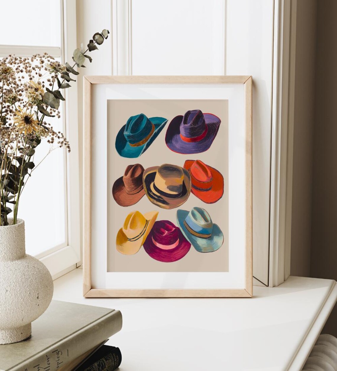 Vintage Cowboy Hats, Mid Century Western Art - Image 2