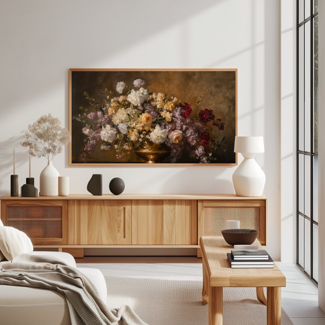 Moody Floral Tv Art Vintage Flower Painting Dark Flowers Wall Art Antique Oil Painting Vintage Botanical Tv Art Home Decor - Image 3