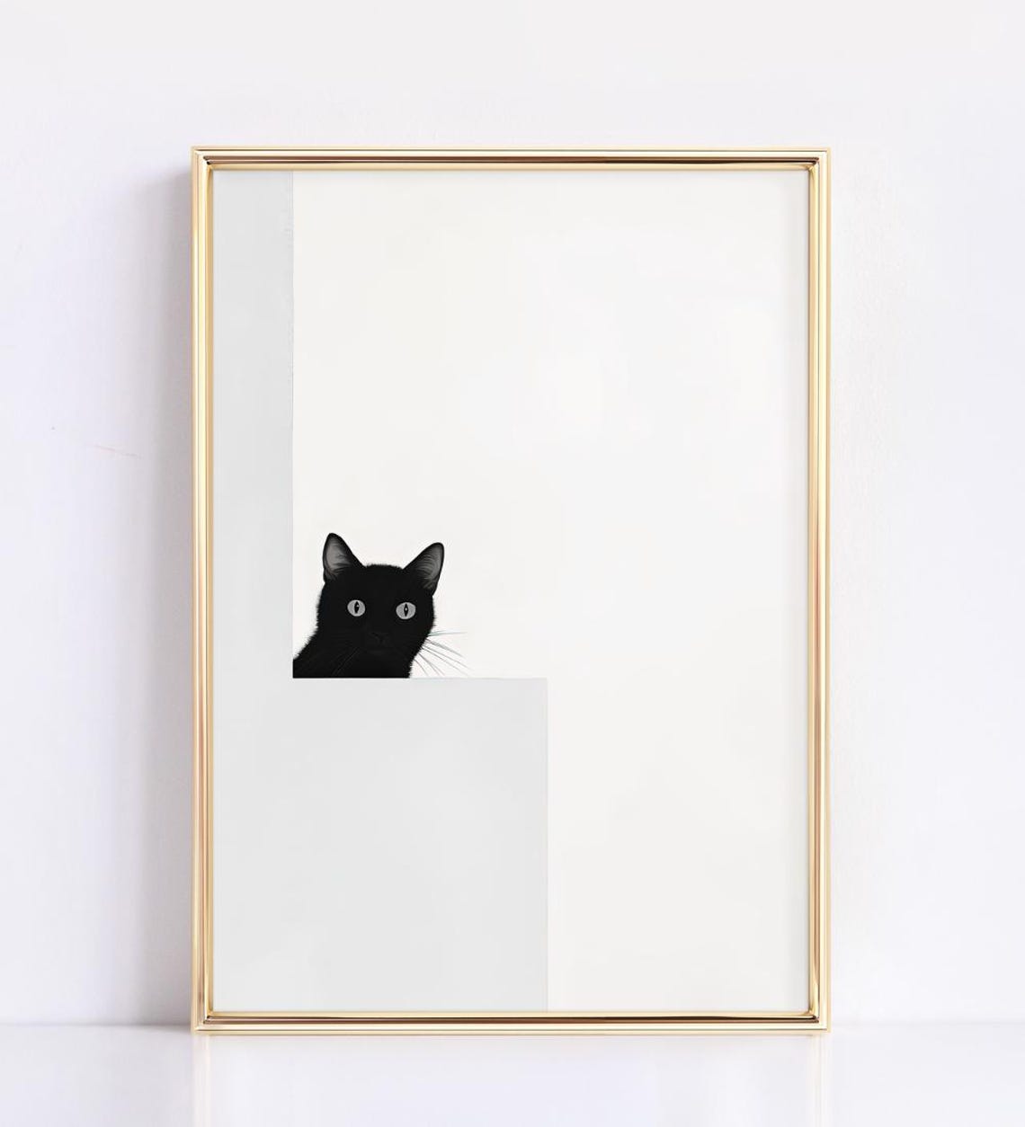 Black Cat Peeking Over White Ledge Cute Minimalist Cat Art Poster - Image 2