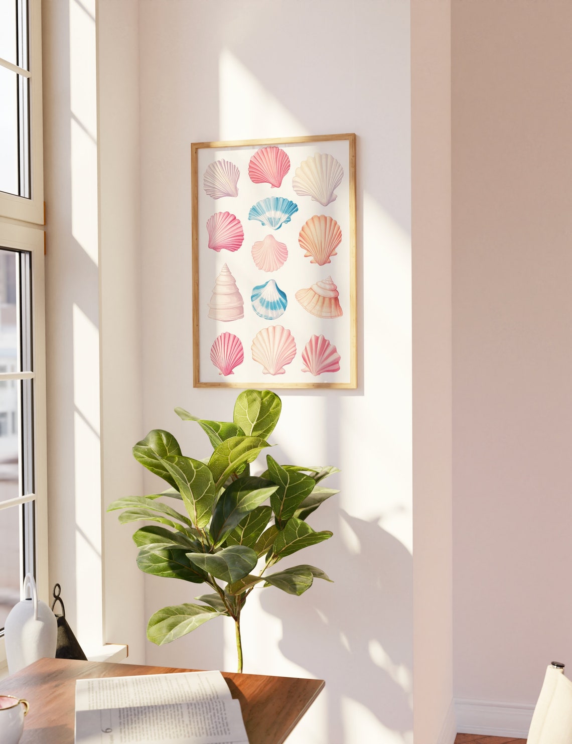 Pastel Scallop Seashell Chart Watercolor Coastal Beach House Wall Art - Image 2