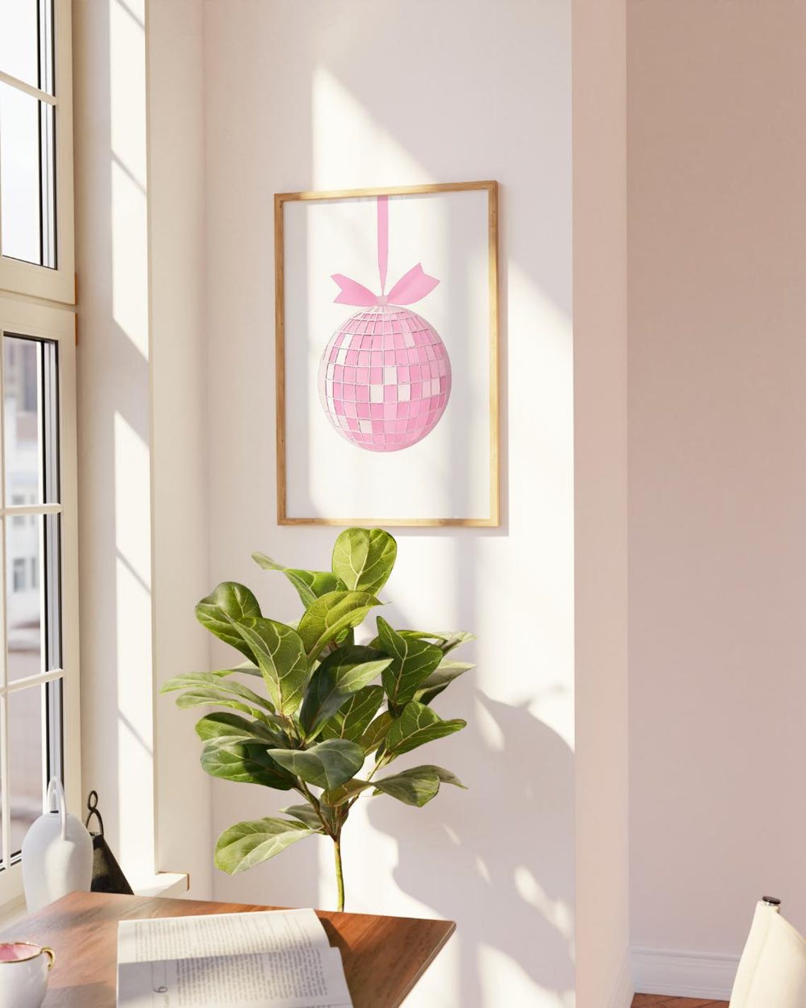 Pink Disco Ball with Bow Hanging Preppy Girly Room Party Poster - Image 3