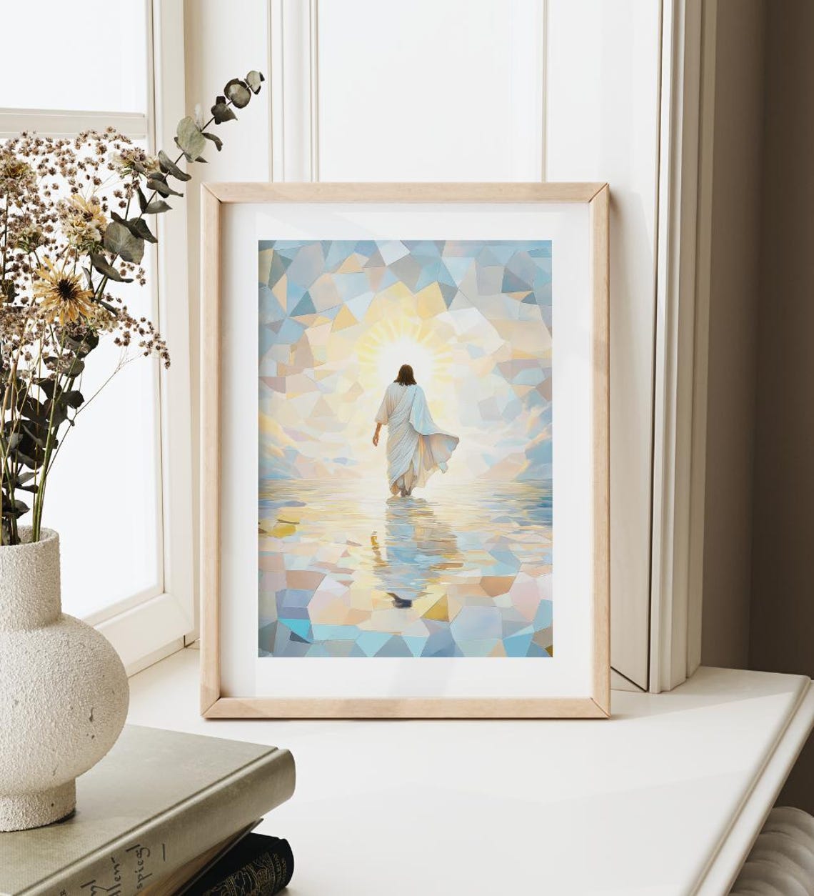 Jesus Walking On Water Toward A Radiant Sunrise Mosaic Poster - Image 4
