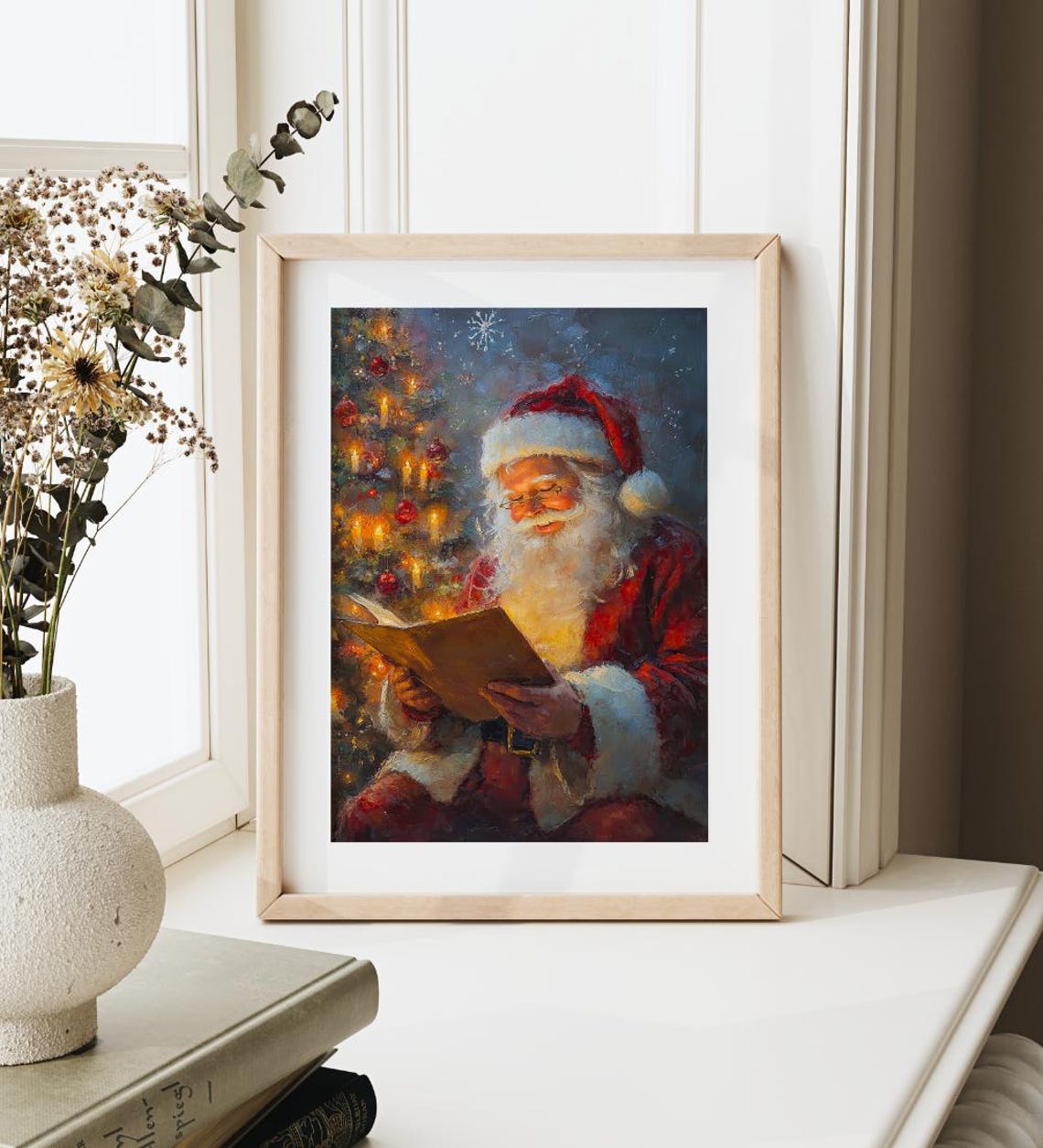 Santa Claus Reading By Candlelit Christmas Tree Soft Glow Poster - Image 2