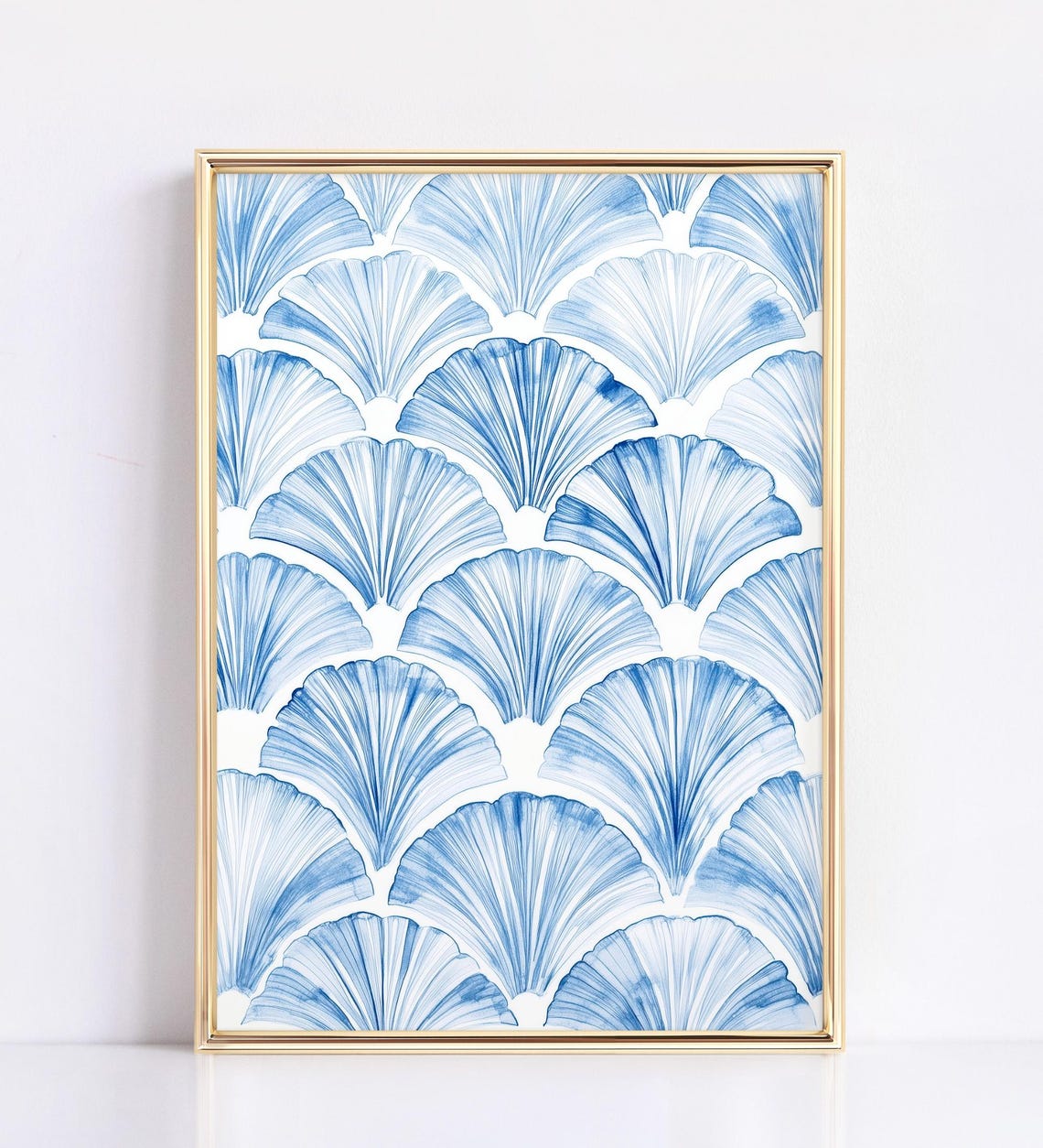 Blue Scallop Shell Pattern Watercolor Coastal Beach House Wall Art - Image 2
