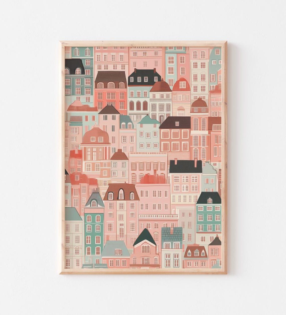 Pastel House Facades Illustration Colorful City Buildings Poster - Image 3