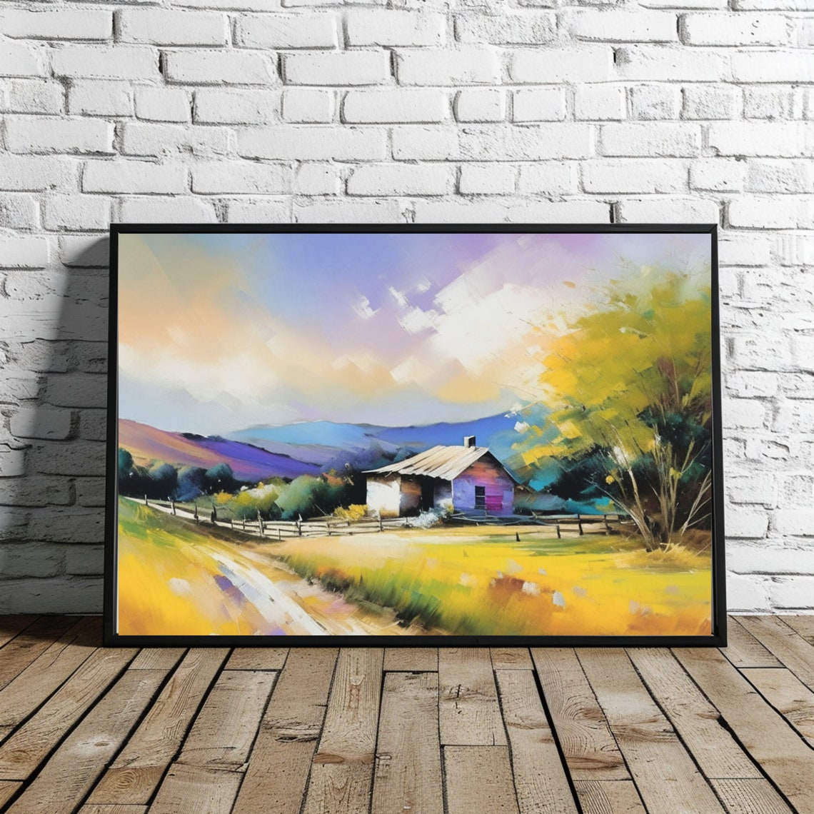 Colorful Barn in Golden Field Impressionist Landscape Poster