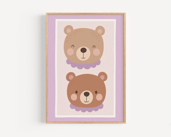 Pastel Bear Poster Kids Room Wall Art Animal Print For Nursery Decor
