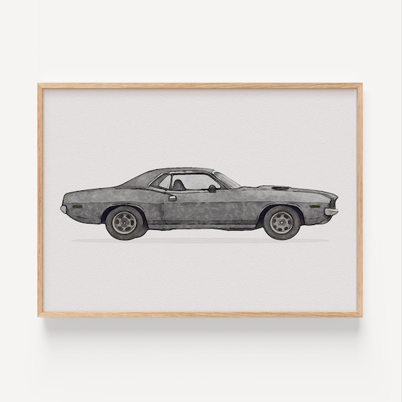 Vintage Plymouth Barracuda Muscle Car Watercolor Side View Poster