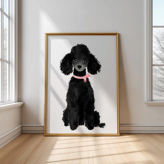 Black Poodle Nursery Wall Art Cute Dog Print For Baby Room Poster Kids French Pet Illustration