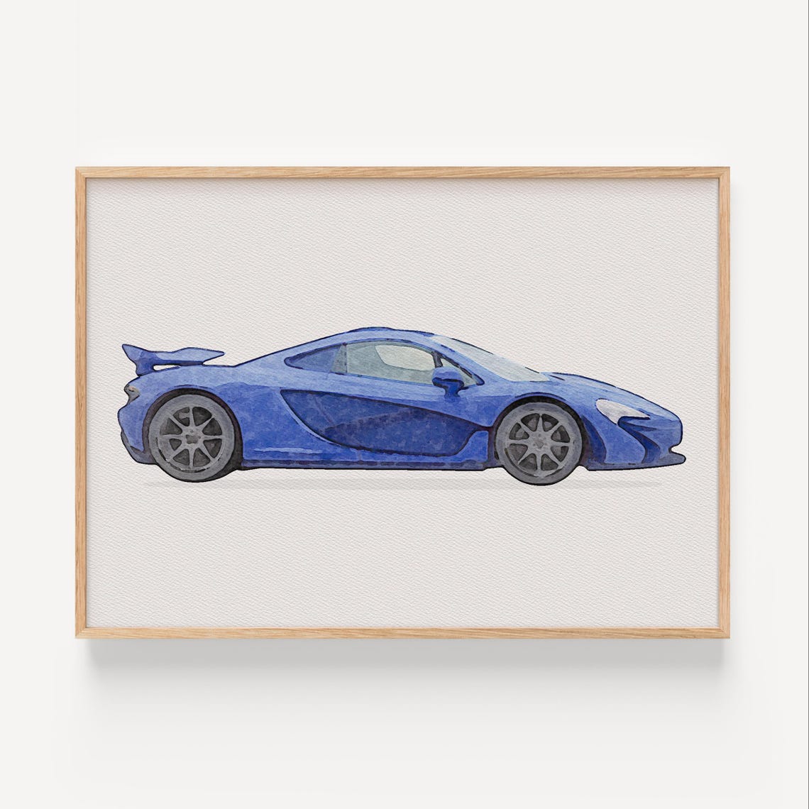 Blue McLaren P1 Hypercar Side View Watercolor Boys Room Poster