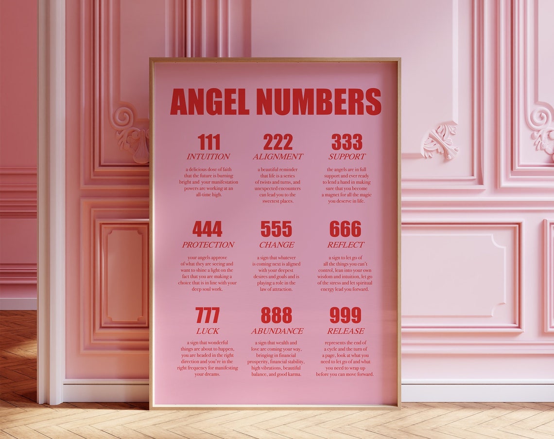 Angel Numbers Poster Pink And Red Wall Art Angel Numbers Red And Pink Girl Room Decor Aesthetic Angel Numbers Print Pink And Red - Image 4