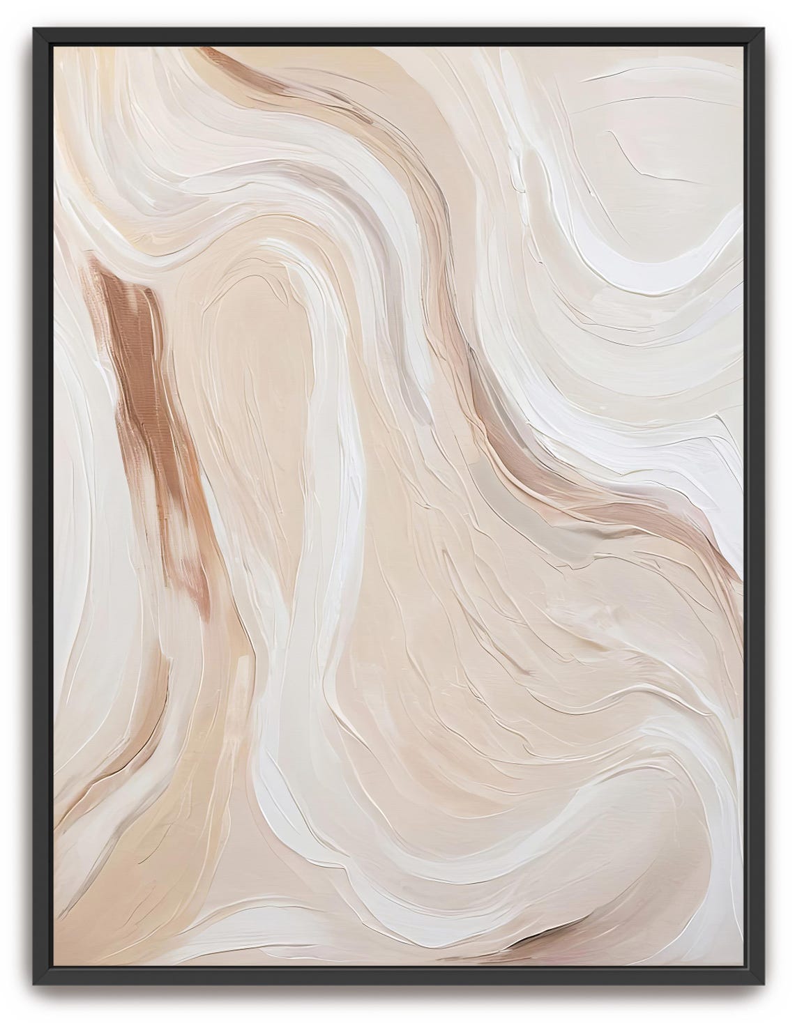 Hand Painted Abstract Acrylic Painting Large Artwork Wall Art Light Beige Neutral Tan White Ivory Sand Textured Framed Wall Decor - Image 5
