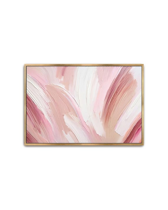 Hand Painted Abstract Acrylic Painting Large Artwork Wall Art Light Pastel Pink White Beige Tan Ivory Peach Red Textured Framed Decor