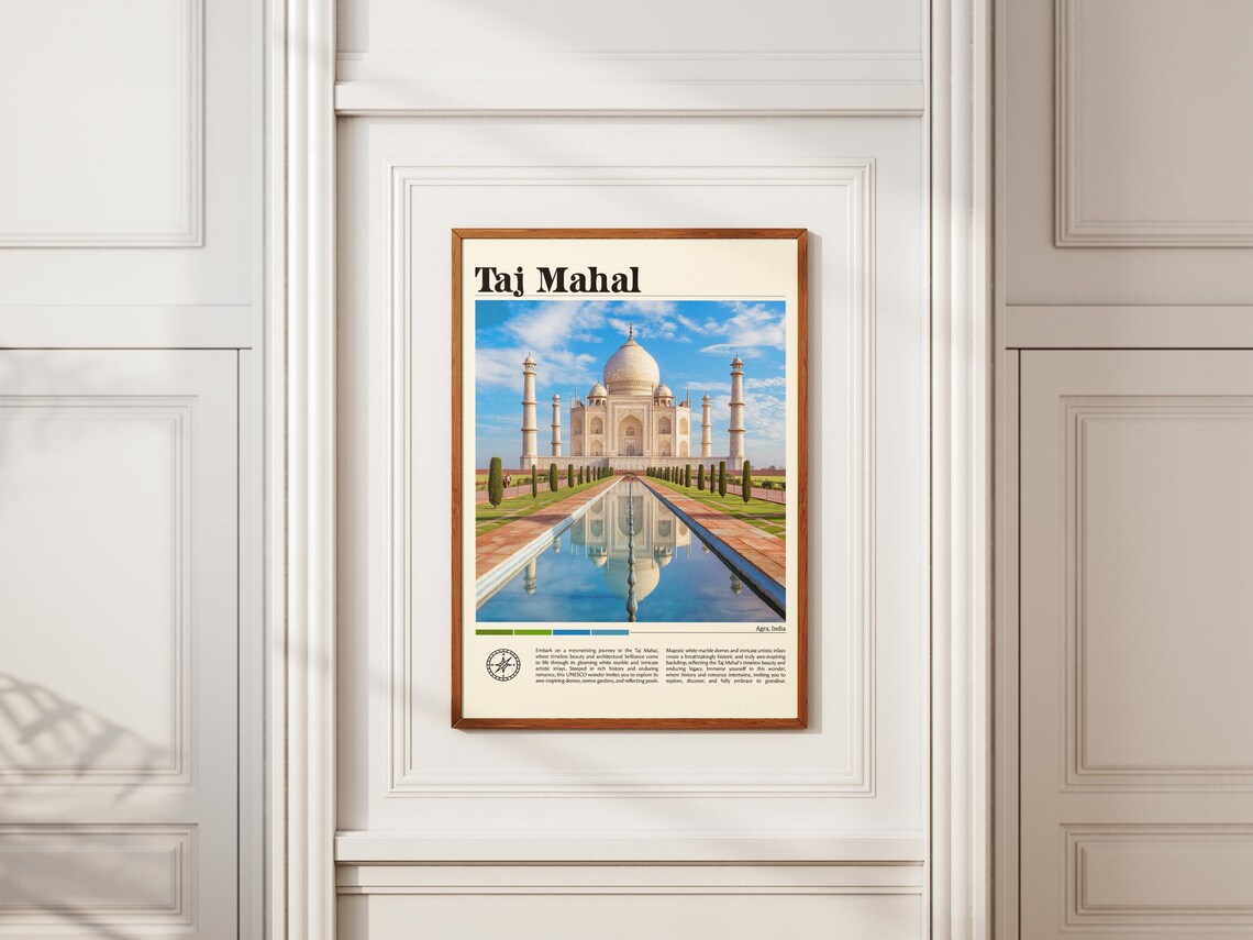Taj Mahal Agra Travel Print Wall Art Taj Mahal Agra Wall Hanging Home Dcor Taj Mahal Agra Gift Art Lover India 7 Wonders Of The World - Image 2
