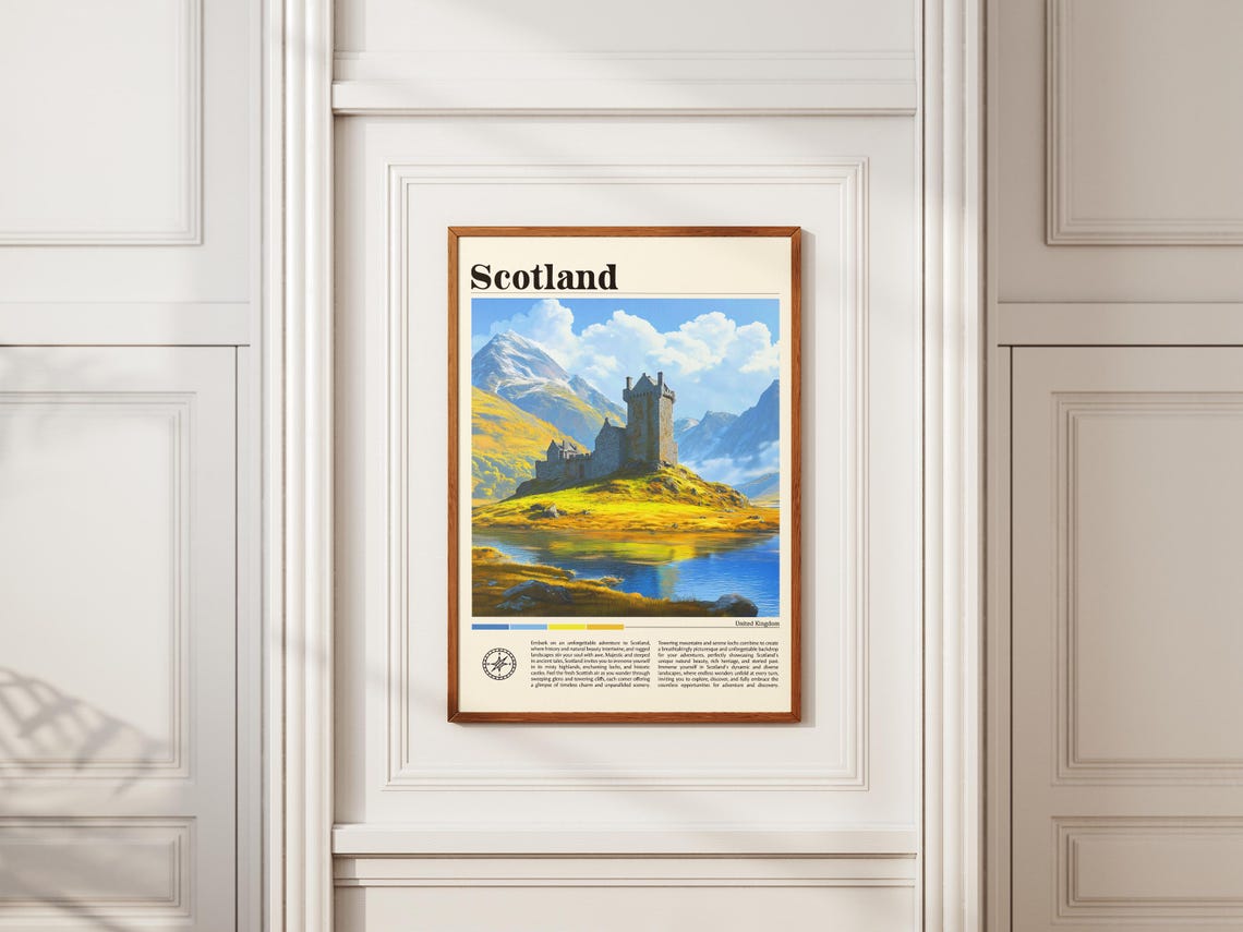 Scotland Highland Castle on Misty Mountain Loch Vintage Travel Poster - Image 2
