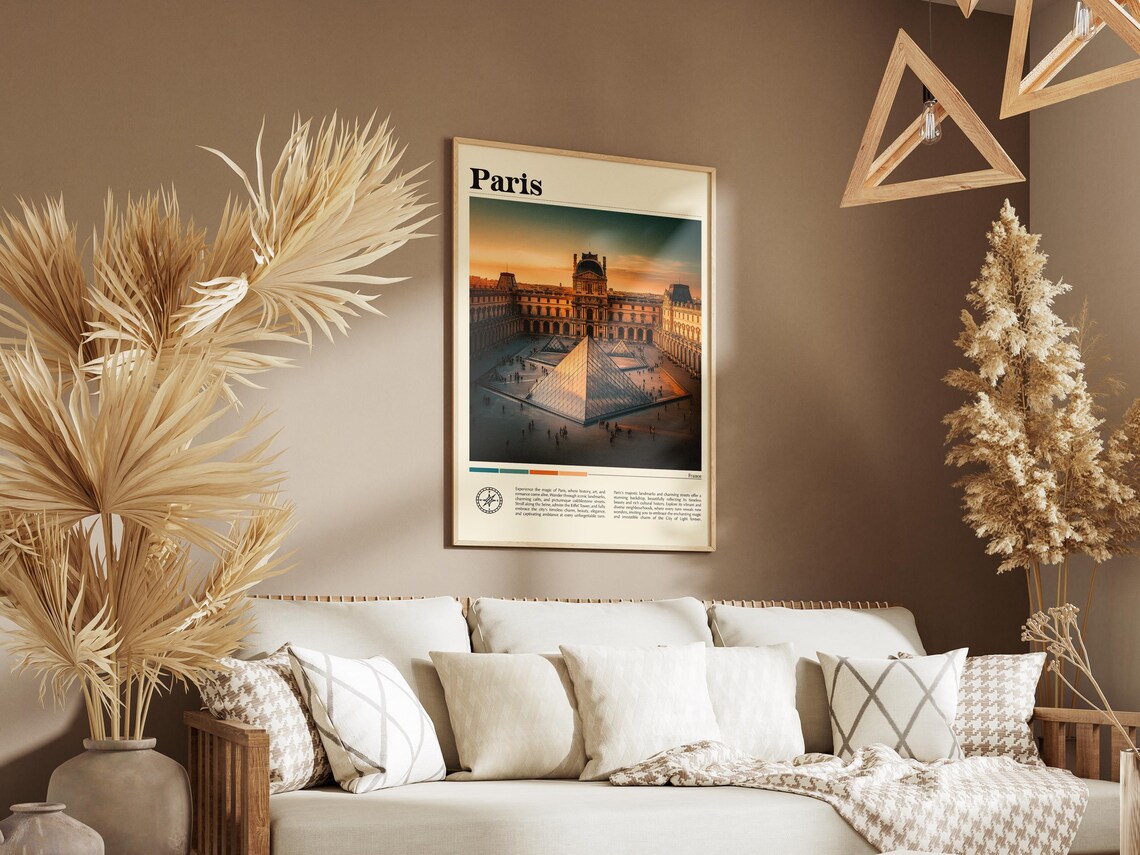 Paris Louvre Museum Glass Pyramids at Golden Sunset Travel Poster - Image 8
