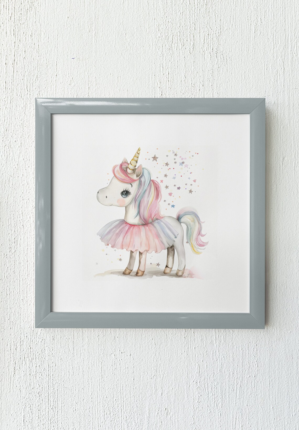 Baby Unicorn in Pink Tutu with Rainbow Mane Watercolor Poster - Image 3