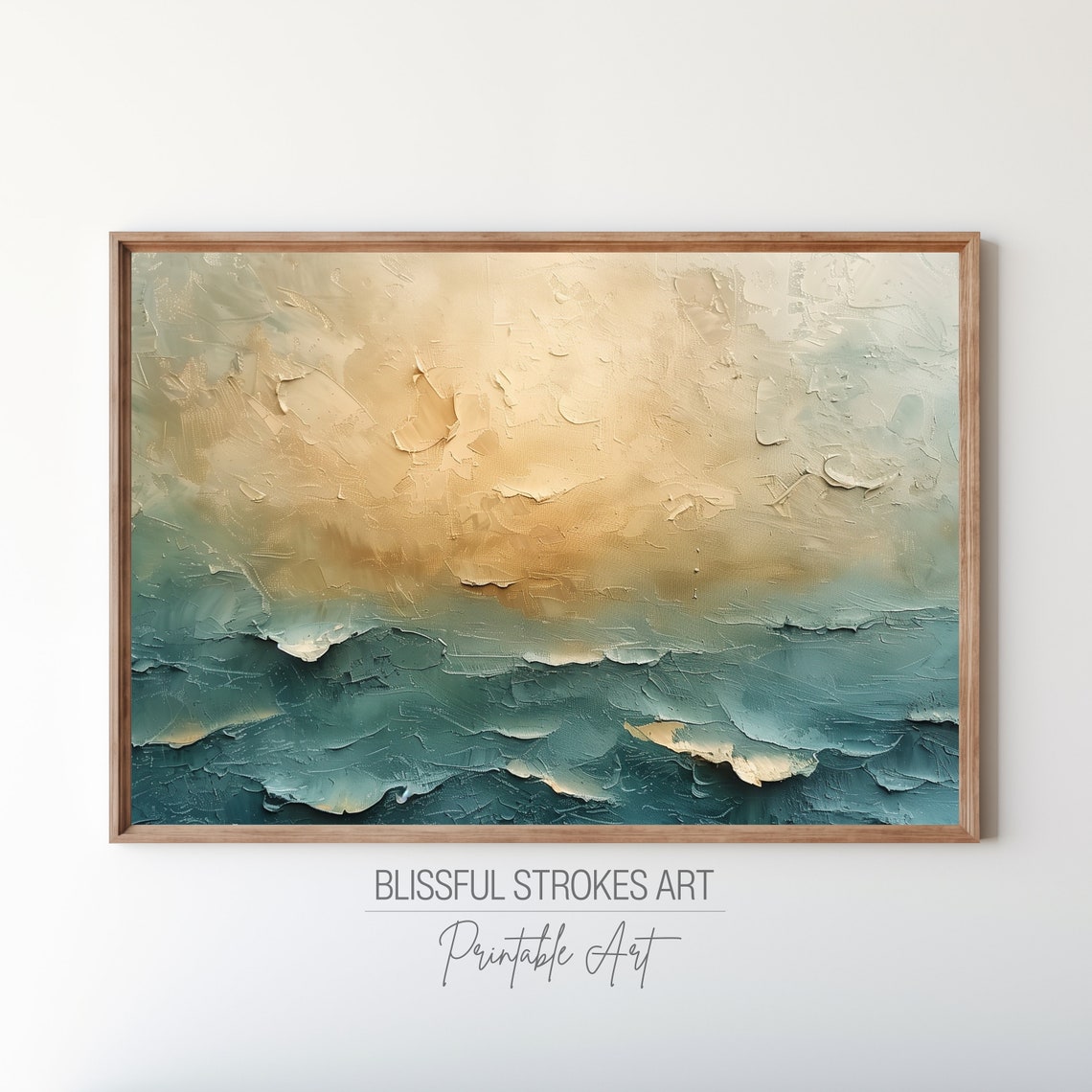 Abstract Textured Sunrise Seascape Gold Teal Modern Ocean Art Print - Image 4