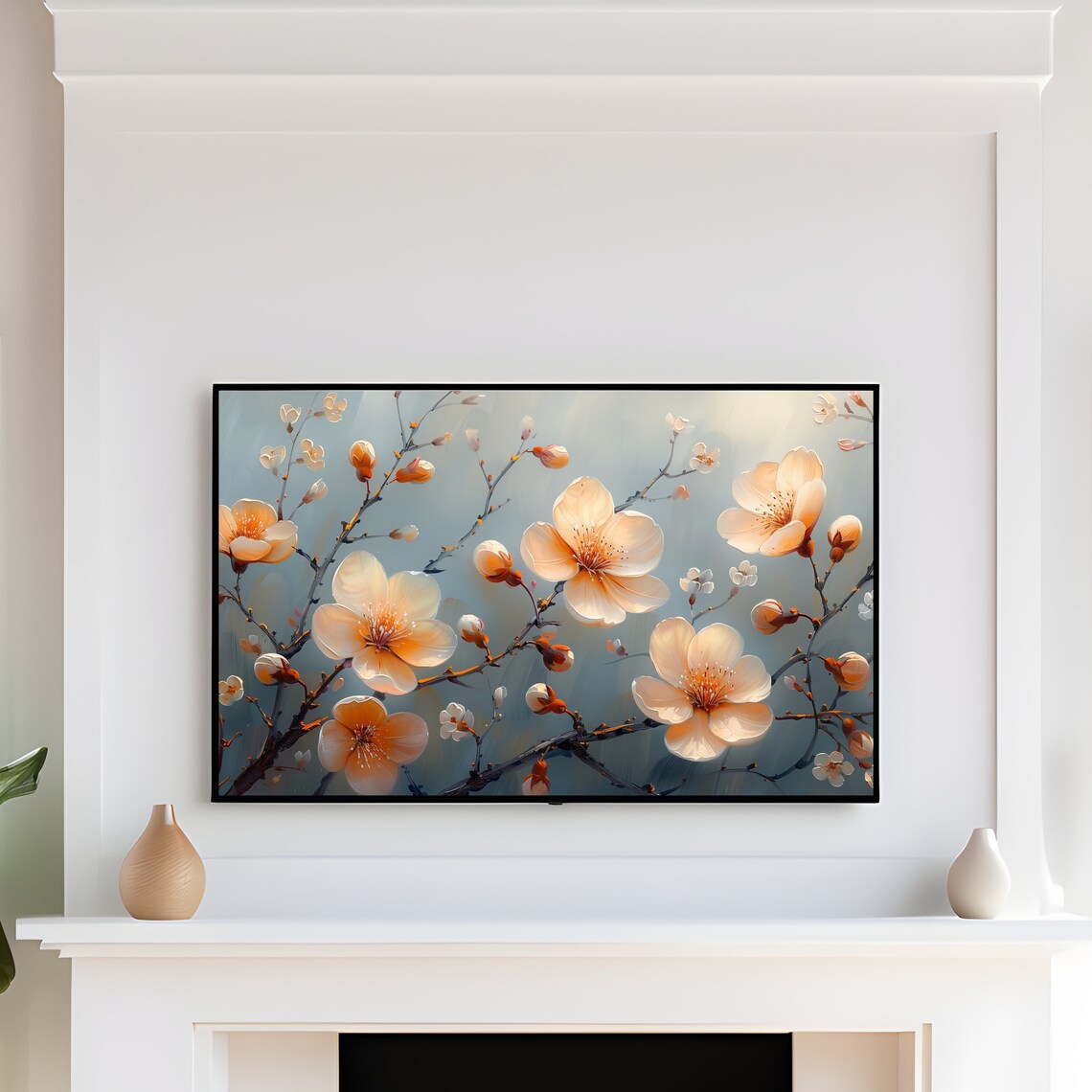 Cream White Blossom Sunny Spring Floral Branch Painting Art Print - Image 4