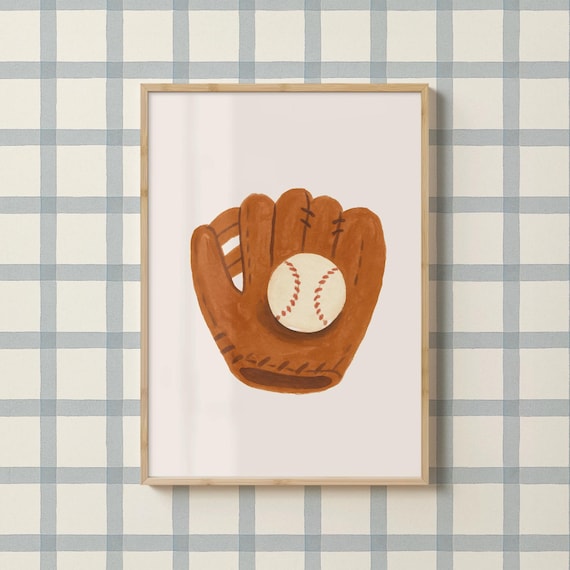 Baseball Glove With Ball Watercolor Kids Sports Nursery Poster