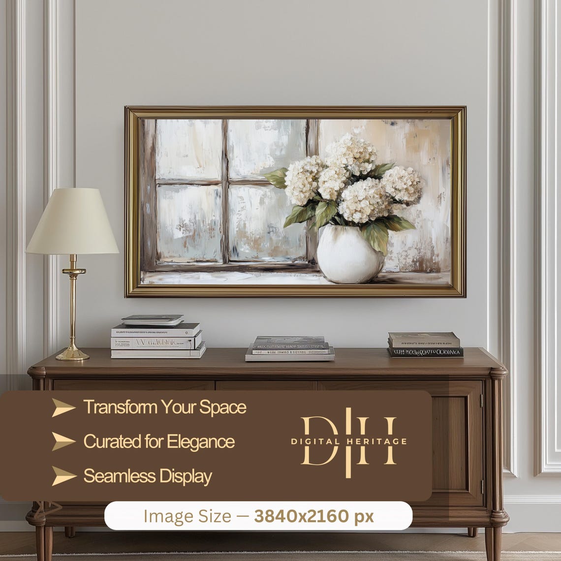 White Hydrangeas Vase Rustic Window Spring Floral Still Life Wall Art - Image 2